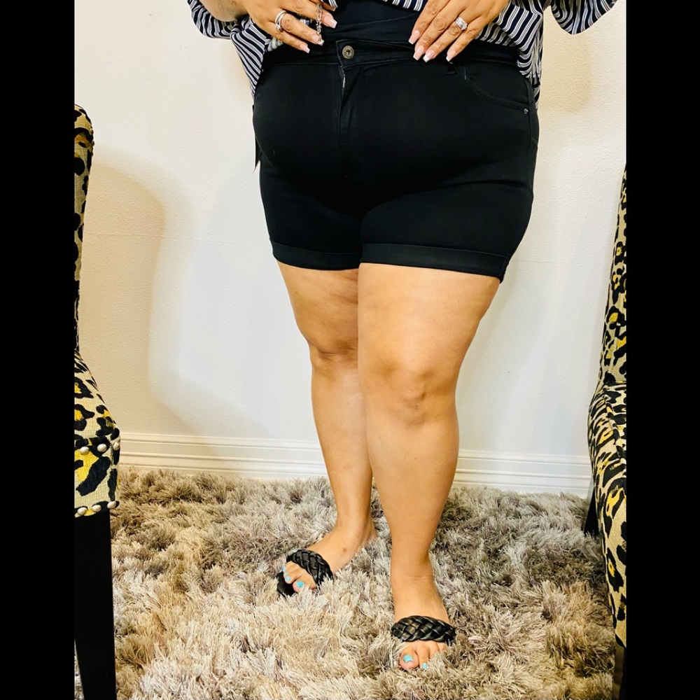Plus Black Denim Shorts